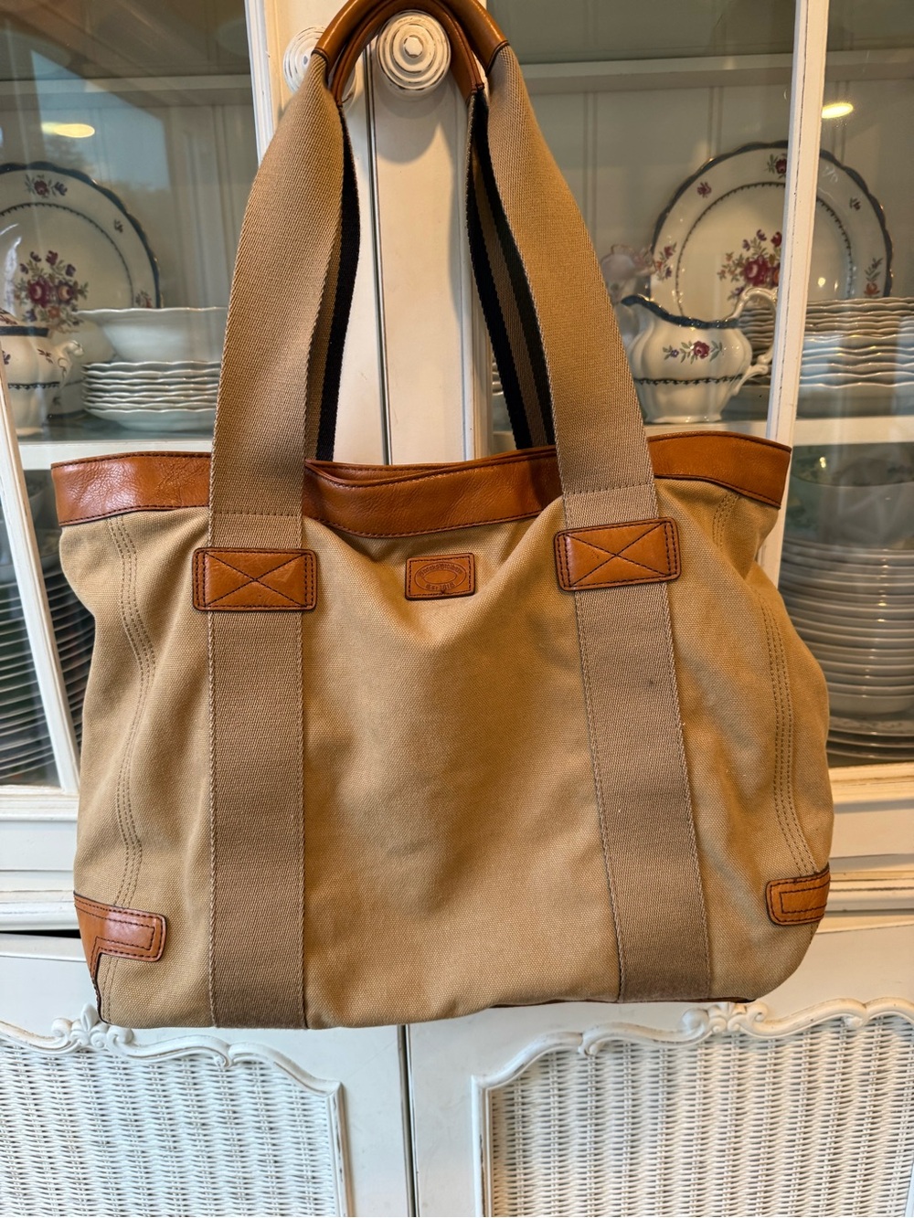 vintage Brooks Brothers canvas and leather utility tote bag
